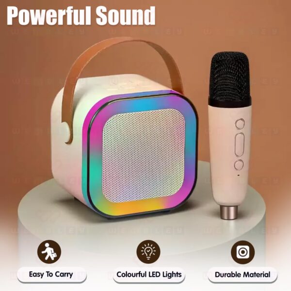 Wembley Rechargeable Karaoke Mic with Speaker for Singing | Wireless Mini Portable Bluetooth Speaker with Microphone & LED Lights | Cute Birthday Gift for Kids Musical Toys for Boys, Girls and Adults