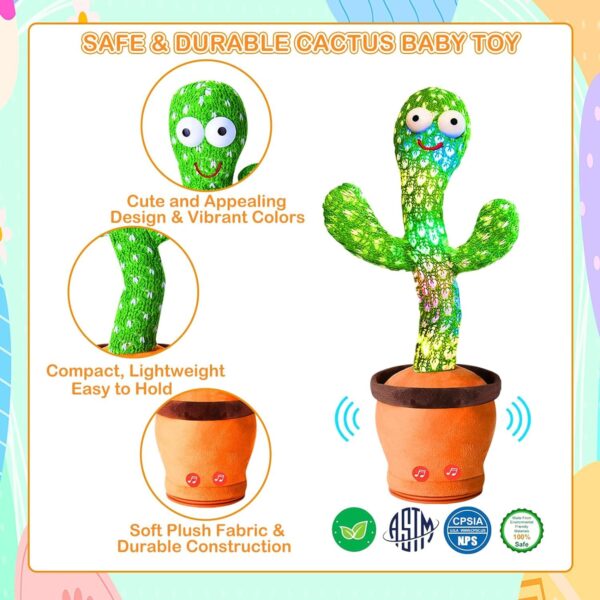 SHINETOY TikTok Dancing Cactus Plush Toy USB Charging,Sing 120pcs Songs,Recording, Repeats What You say, Colored Lights, Gifts for Boys and Girls - Image 7